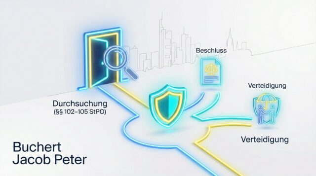 Anwalt für Durchsuchung im Strafverfahren in Frankfurt: Verteidigung bei Durchsuchungsbeschluss (§ 105 StPO), Beschlagnahme und Anwesenheitsrechten durch Buchert Jacob Peter.