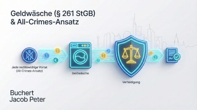 Anwalt für Geldwäsche (§ 261 StGB) in Frankfurt: Verteidigung beim All-Crimes-Ansatz, Compliance-Beratung und AML-Strategie durch Buchert Jacob Peter.