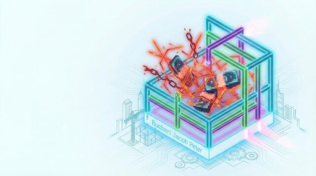 Isometrische 3D-Illustration: Strukturierte Strafverteidigung bei § 266a StGB (Schwarzlohn). Neon-Gitter ordnen chaotische, illegale Finanzströme und sichern Sozialdaten.