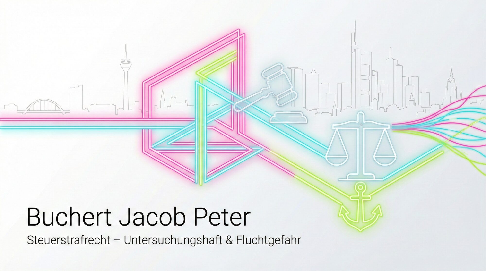 Untersuchungshaft und Fluchtgefahr im Steuerstrafrecht: Grafik der Kanzlei Buchert Jacob Peter mit Frankfurt-Skyline.